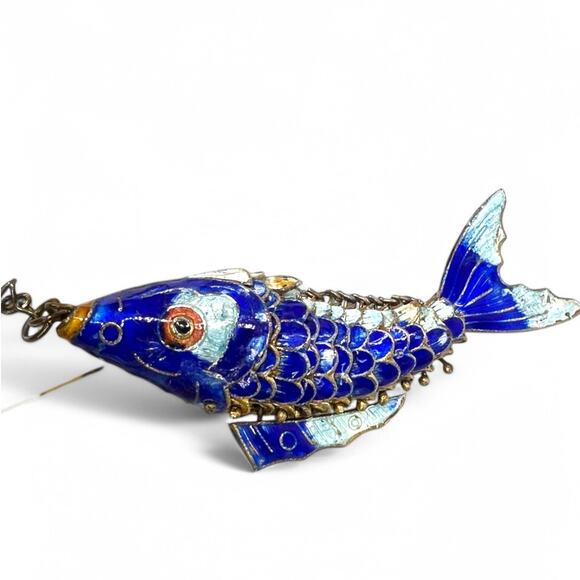 Vintage Jewelry - Vintage Antique 100Yearold Articulated Moveable Chinese Export  Fish Cloisonné